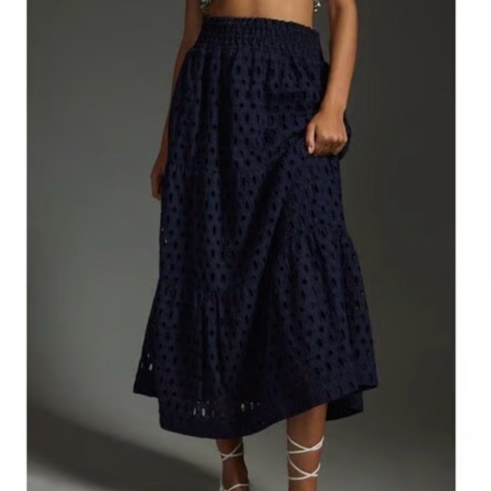 NWT Anthropologie Navy Blue Eyelet Skirt somerset